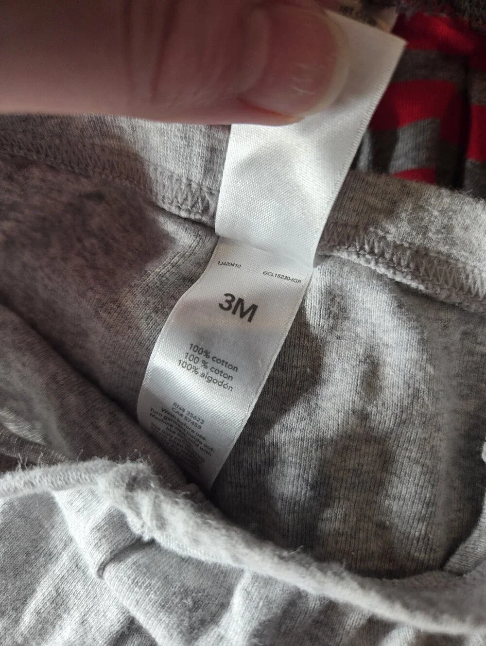 Carter’s Solid Gray & Gray‑Red Stripe Baby Leggings Set – Size 3M